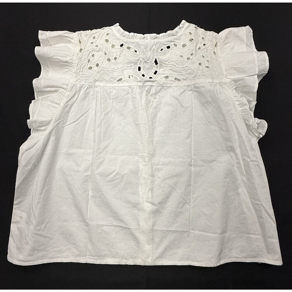 NWT Gap white Relaxed Poplin Flutter Sleeve Top Sz XXL v-neckline ruffle trim - Picture 5 of 10